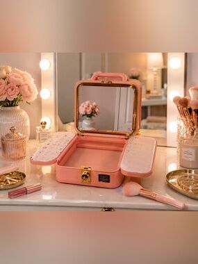 FAO Schwarz Pink Travel Makeup Case | Embossed Cosmetic Organizer